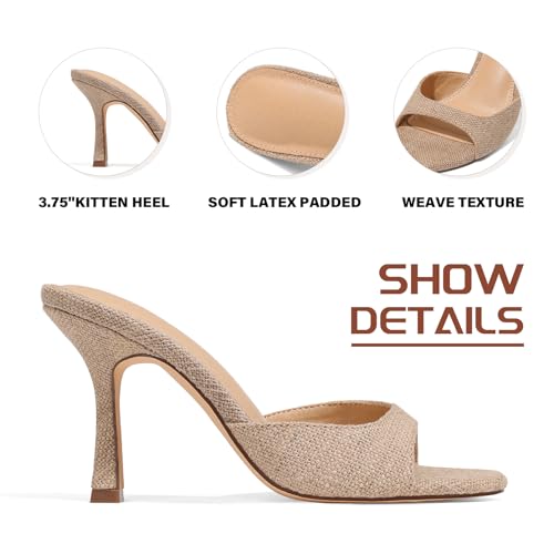 EQAUDES Heeled Sandals Open Toe Kitten Heels Summer Sandals Slip On Bow Mesh Mules Heels Comfortable Dress Shoes for Party Wedding by EQAUDES - Used condition - Image 6