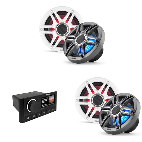 Fusion MS-RA670 Apollo Source Unit w/ (2 Pair) Clarion CMSP-651RGB-SWG Premium 6.5-inch Coaxial Marine Speakers with Built-in RGB Illumination (Includes White & Gray Sport Grilles)
