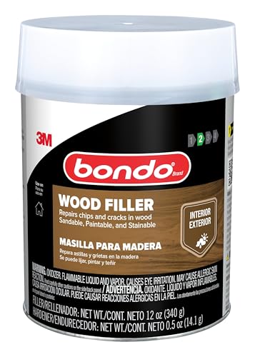 Image of Bondo Wood Filler 12 oz with Hardener 0.5 oz, Repairs Chips and Cracks in Wood, Sandable, Paintable, and Stainable (WF-PT-ES)