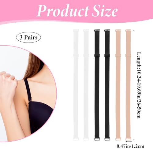 Women's Non-slip Bra Straps, 3 Pairs Adjustable Straps Elastic Bra Shoulder Straps Replacement Decorative Bra Straps White/Skin/Black Color Bra Straps Holder for Women Girls Strapless Bras Underwear3