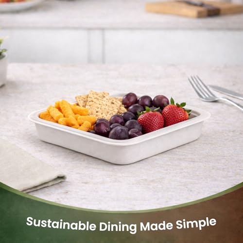 Image of Eco Aaroyaa Bagasse Square DIsposable Plates - 6 inch - Eco-Friendly Biodegradable plates - Oil & Water Resistant use and throw plates for Snacks, Starters, Desserts & Parties (Pack of 50)
