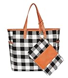 MONOBLANKS Women Buffalo Plaid Check Tote Set with Matching Wristlet,Personalized Top Handle Handbag