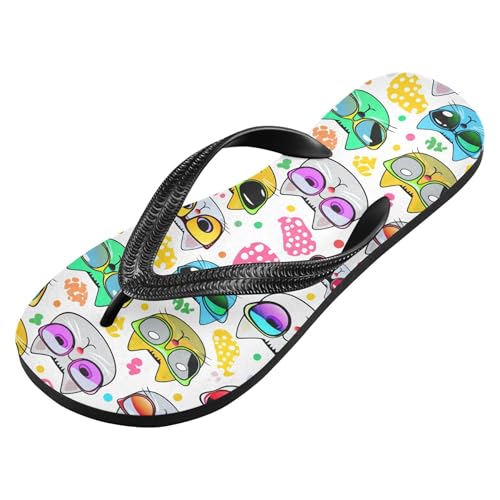 Burbuja Cartoon Cat Faces Wearing Sunglasses Flip Flops for Women Men, Soft Thong Sandals Rubber Slippers for Pool Beach Essentials2