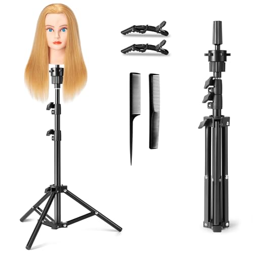 Eastdone Wig Stand Tripod, Reinforced Mannequin Head Stand, Adjustable Wig Stand Tripod for Styling Cosmetology Hairdressing Training (Mannequin Head Not Included)