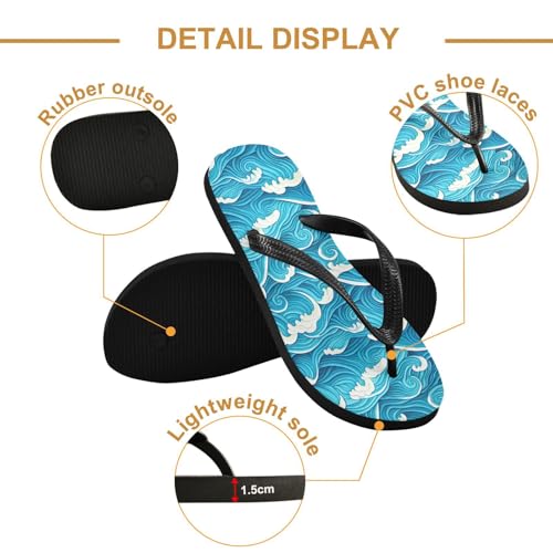 Sinestour Blue Ocean Wave Flip Flops for Beach Thong Sandals Anti-slip Lightweight Flat Slippers for Summer Travel Swim3