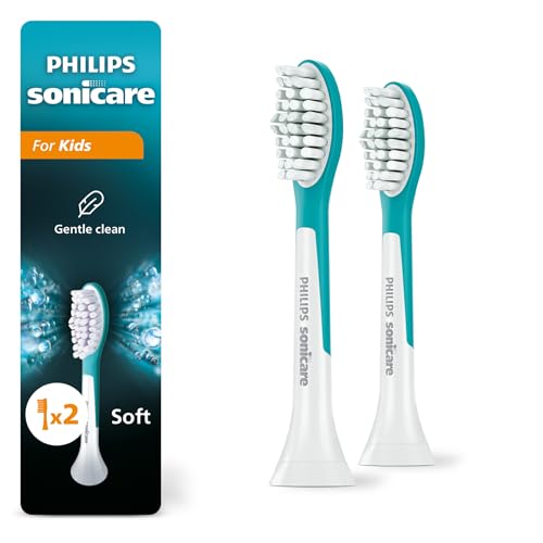 Philips Sonicare for Kids 7+ Genuine Replacement Toothbrush Heads 2 Brush Heads Turquoise and White Standard HX6042/94