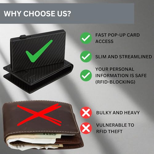 Wallet – Carbon Fiber-Style RFID Blocking Slim Bifold Wallet for Men with Pop-Up Cards, ID Window & Cash Pocket – Minimalist Front Pocket Design for up to 12 Cards2