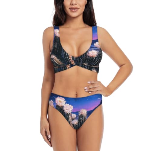 Bikini croisé cactus vintage pour femme avec maillot deux pièces push-up réglable