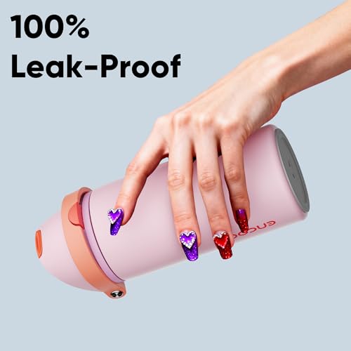 Image of Insulated Water Bottle with Straw - Encool Stainless Steel Water Bottle with Push Button Lid, Leak-Proof & BPA-Free, Keeps Cold for 24 Hours for Sports, Travel, Gym (18 oz, Lily-Red)