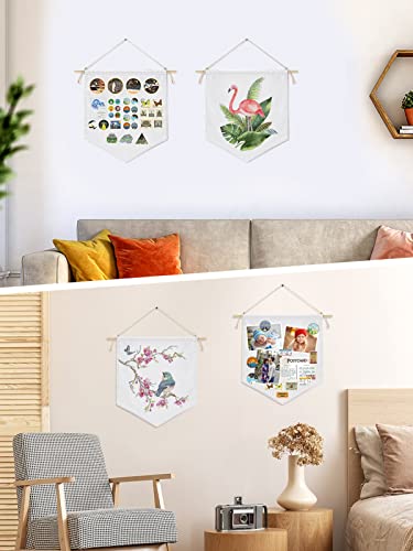 Blank Cotton Canvas Banners For Pin Display- Wall Fabric Enamel Pins Flags With Wooden Hanging Sticks & Strings For Patches Lapels Buttons Collection (4 Pcs) #TOP3