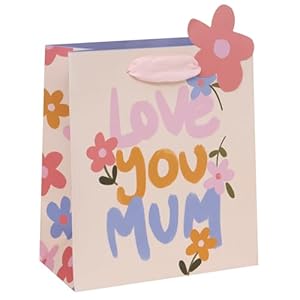 Glick Luxury Gift Bag, Love You Mum Gift Bag, Suitable for Mother’s Day and Mums Birthday, Petals and Posies With Love Design, 20w x 22.5h x 10.0d cms, Pink & Purple