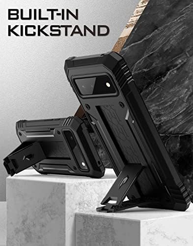 Poetic Revolution Case Compatible with Pixel 6 5G, Full Body Rugged Shockproof Protective Cover Case with Kickstand, Built-in Screen Protector Work with Fingerprint ID, Black