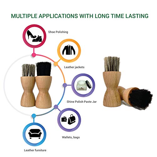 Valentino Garemi Shoe Brush Cream Applicator Set | Shine Polish Paste Jar Dauber | Horse Hair & Real Wood Handle | Made in Germany