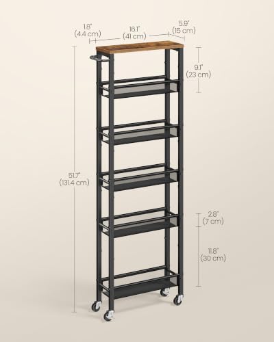 Image of VASAGLE 6-Tier Utility Rolling Laundry Cart, 17.9 x 5.9 x 51.7 inch