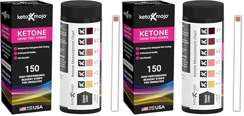 150 Ketone Urine Test Strips, App & Keto Guide eBook Included, Extra-Long for Easy Sampling, Urinalysis Test for Ketosis on Ketogenic and Low-Carb Diets (Pack of 2)