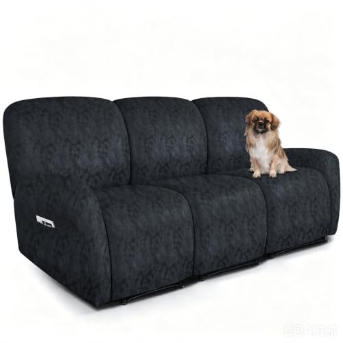 Image of ANARACHON Leather Look Recliner Couch Cover 8-Piece Recliner Sofa Slipcovers 3 Seater for Reclining Couches Furniture Protector Spandex Fabric Washable (Recliner Sofa, 03Navy Blue)