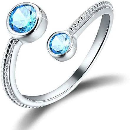 Esberry 925 Sterling Silver Birthstone Adjustable Rings January Birthstone Birth Month Open Rings Birthday Gift for Teen Girls Women