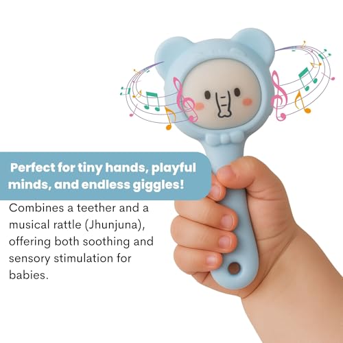 Image of THE LITTLE LOOKERS Teether for Baby | Musical Rattle Teethers for 3 to 24 Months | Silicone Rattle Teether | BPA-Free for Easy Teething | Jhunjuna, Baby Feeding Toys (Blue)
