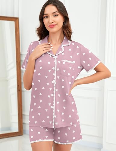 Image of SWOMOG Womens Button Down Pajamas Set Short Sleeve Sleepwear Bride Soft Pj Lounge Sets XS-3XL