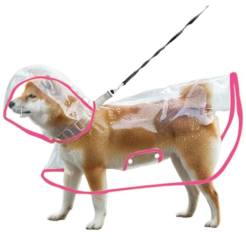 Peukialt 犬用レインコート ペットレインコート カッパ ポンチョ 帽子付 小型犬 中型犬 大型犬 耐水性 透明な合成樹脂 風よけ寒さ対策 着脱簡単 (ピンク, M【日本国内出荷】)のサムネイル