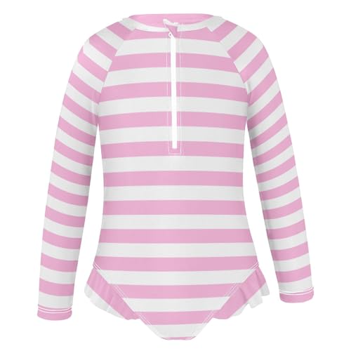 Image of CaTaKu Girls Rash Guard Swimsuit Long Sleeve One Piece Bathing Suit UPF 50+ Toddler Kids Zipper Ruffle Swimwear 3-12Y