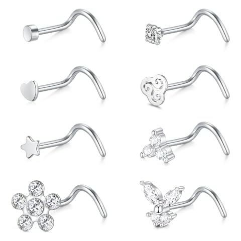 WillTen 8Pcs Surgical Steel Nose Stud Set Cover