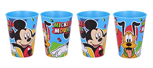 Lot de 4 gobelets pour enfant 260 ml/au choix : Spiderman - Batman - Thomas - Mickey/Gobelets en plastique sans BPA - Cadeau pour garçon (Mickey 02) Cover