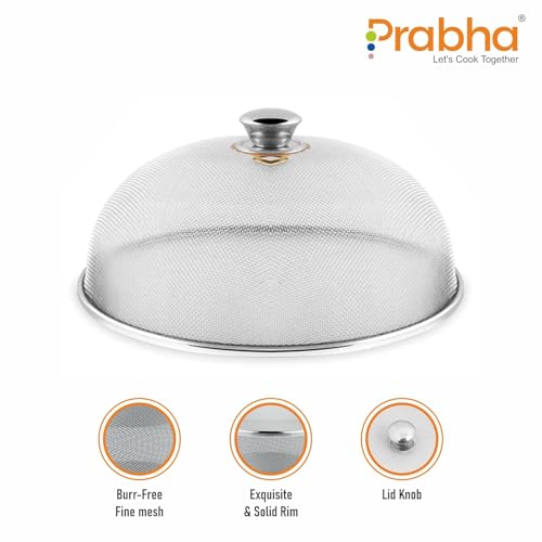 Image of Prabha Stainless Steel Dish Cover - 28cm | Keep Your Food Fresh and Stylish | Ideal for Home & Kitchen, Flies Mosquitoes Insect Proof Dining Tables Covers Fruits, Cake, Vegetable, Rice Cover.