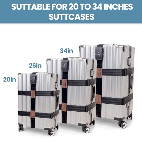Image of Heavy Duty Luggage Strap with TSA Locks, Airplane Travel Essentials, Luggage Straps for Suitcases 3 Packs 2 Inches Wide Black