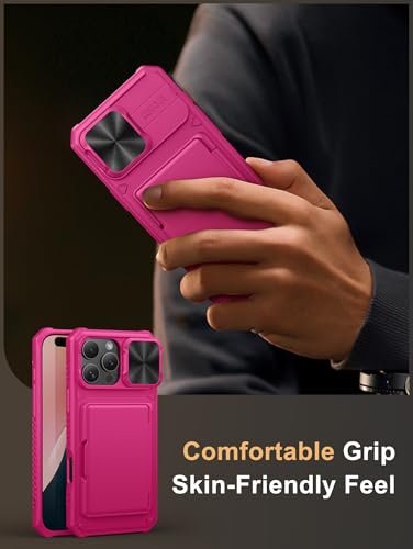 Image of Vihibii PC,Silicone For iPhone 16 Pro Max Case Wallet With Card Holder(4 Cards)[RFID Blocking] & Slide Camera Cover & Raised Edges Protect Screen,Shockproof Rugged 6.9 inch 2024,Pink | RFID Blocking, Slide Camera Lens Cover, Military-Grade Drop Protection, Rugged Back, Silicone Edge, All-in-one wallet case