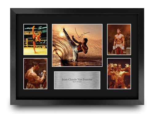 HWC Trading Jean-Claude Van Damme Kickboxer Cadeaux Imprimés Autographe Affichage d’autographes pour les fans de cinéma - A3 Encadré