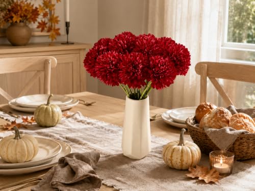 Image of Mandy's 12pcs Artificial Red Ball Chrysanthemum Flowers
