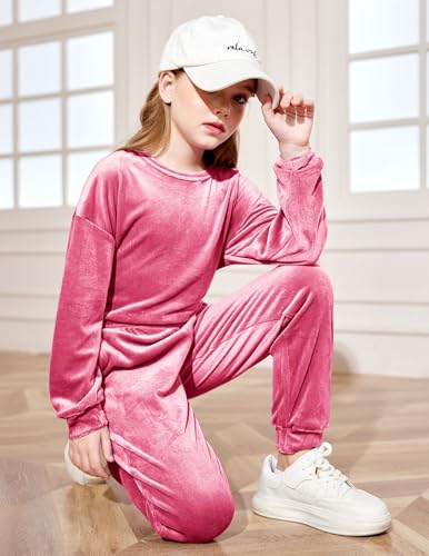 Image of Arshiner Girls 2 Piece Outfit Sweatsuits Set Kids Velour Sweatshirts & Sweatpants Tracksuits Set for Girls