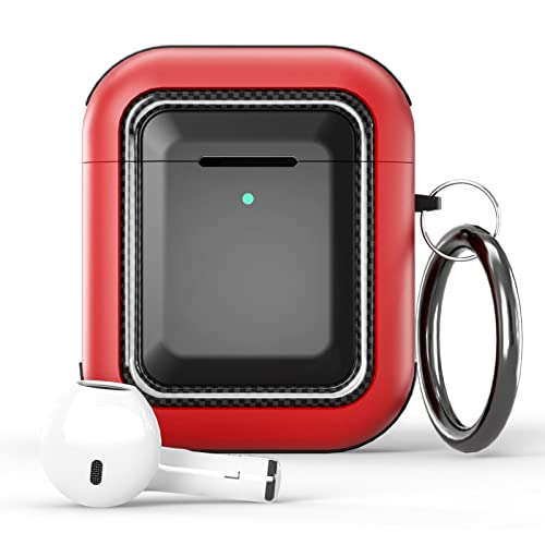 Funda para Airpods con Boton de Funda Rigida, a Prueba de Caidas, Fundas Protectora Completa de Piel de TPU, Resistente a los Aranazos, con Llavero, Compatible con Apple Airpods 1/2 Rojo Cover