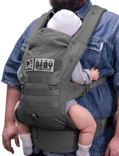 Image of Ergonomic Lumbar Support Baby Carrier for Infants to Toddlers (8-33 lbs), Cozy and Lightweight Military Baby Carrier for Big and Tall Parents-Dark Grey