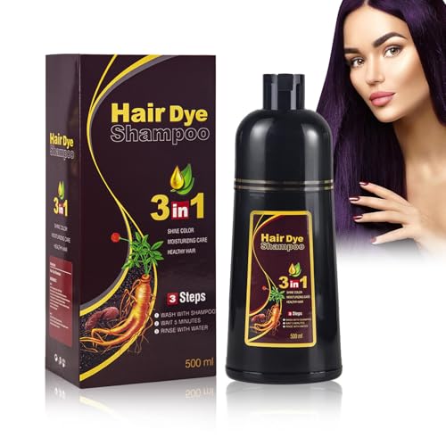 500ml Hair Dye Shampoo 3-in-1 Haarfarbe, Farbshampoo, Haarfärbeshampoo für Violett Haar, Sofort-Haarfarben-Shampoo Instant Hair Color für Männer Frauen Shampoos (Violett, 500ml)