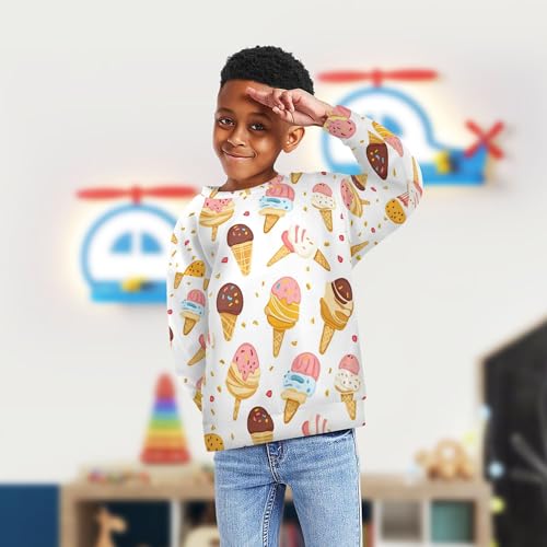 JUNZAN Cute Ice Cream Big Boys Hooded Sweatshirt Fleece Tops Clothing Shirts Athletic 4T4