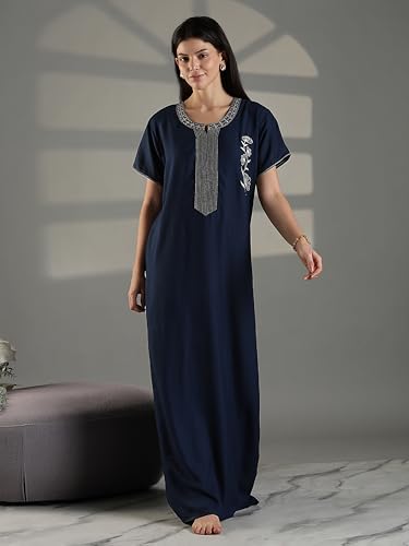 Image of 9shines Label Stylish Alpine Nighty Maxi for Women | Full Length Trendy Nightgown | Premium Nightdress | Nightwear | Heavy Embroidery Nighty with Pockets(2891)