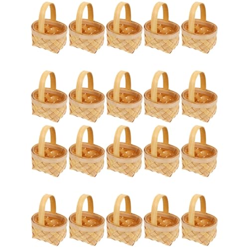 STOBAZA 20 Pack Mini Woven Baskets with Handles for Party Favors, Crafts Decor, Small Girls Baskets for Picnic Wedding Farmhouse Decor(Wood Trim, 6.5x4.5x4cm, Bulk Set)