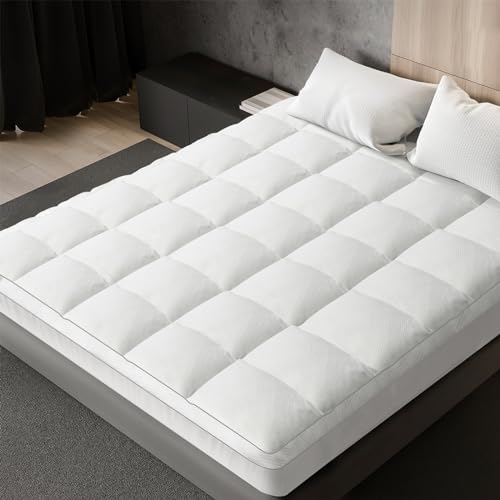 Dreamz Extra Thick Mattress Topper,Pillowtop Cover Pad,Fitted Mattress Protector,Machine Washable,Breathable Fluffy Soft,White,Queen