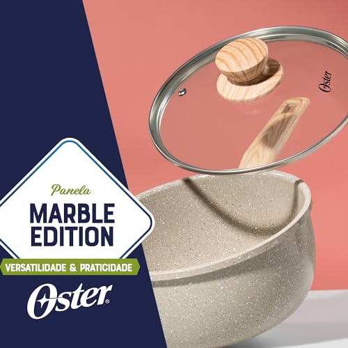 OSTER Panela Antiaderente 3L com Tampa Marble Edition - Construção em Alumínio e Revestimento Duplo