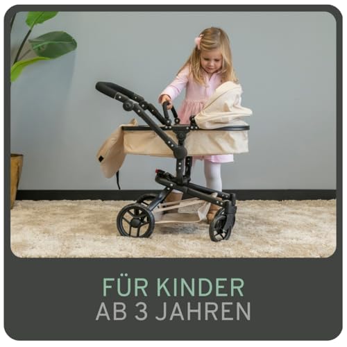 Bandits & Angels Puppenwagen Beige Modern Angel 2in1 Sand ab 3 Jahren – Puppenbuggy – Für Mädchen – Verstellbarer Schieber 48-81 cm – Komplett zusammenklappbar – Mit Einkaufskorb – Bild 4