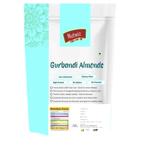 Image of Nutwiz Gurbandi Almonds 750 Grams (250 Grams X 3) with Rich Flavor, High Antioxidant Content, and Brain-Boosting Nutrition for Daily Vitality and Wellness |Packed with Energy to Support Kids' Learning, Adults' Productivity, and Elders' Strength