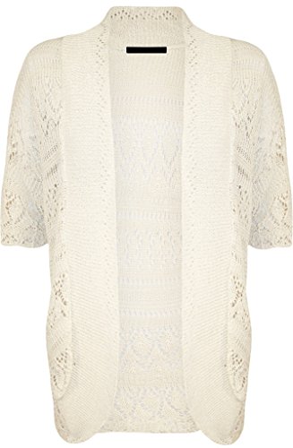 Bolero de crochet amarillo crema con manga cap calada y ajuste holgado plus