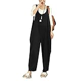 Lieferumfang: 1 x Latzhose Siehin Damen Leinen Hose Pants Overall Latzhose Lange Harem Playsuit Hose Jumpsuits Overalls (EU XL =Asia 2XL, Schwarz)