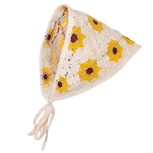 Wezalget Bandana De Ganchillo Para Mujer,Pañuelo Para La Cabeza Triangular,Pañuelo de cabeza de crochet para mujer - Accesorios florales hechos punto de las cubiertas del pelo para la decoración del