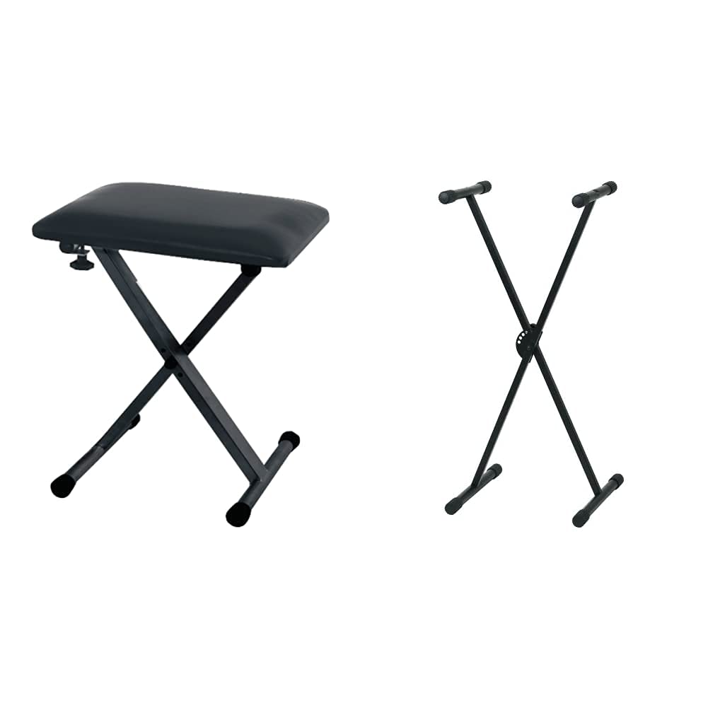 GEWA music 900530 Banqueta para Teclado con 3 Niveles De Regulación, Color Negro + Pure F900520 Soporte De Teclado, Patas Perfil Simple,Negro