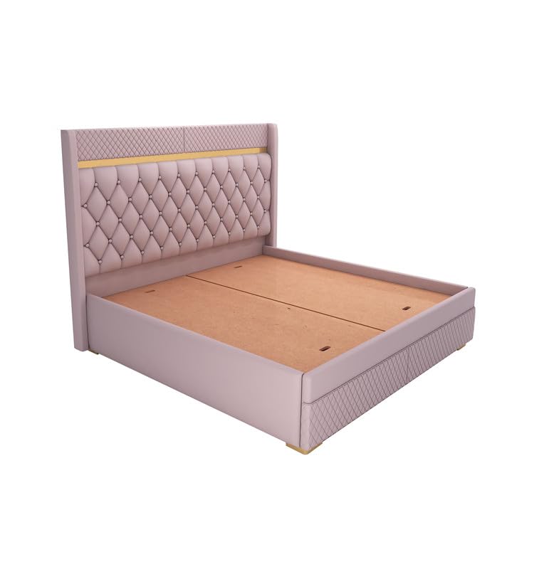Image of MAMTA DECORATION Solid Wood King Size Bed with Box Storage | Premium Velvet Upholstered Tufted Headboard Palang Cot Bed | Modern Wooden Double Bed for Bedroom, Home, Hotel & Guest Room | Light Purple