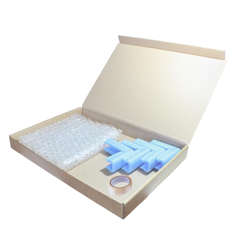 Laptop Boxes Kit includes Box, Bubble Wrap, Tape and four Corners for Shipping, Postage, Packing - Size 50 cm x 30 cm x 8 cm - Easy Assembly and No Tape Needed