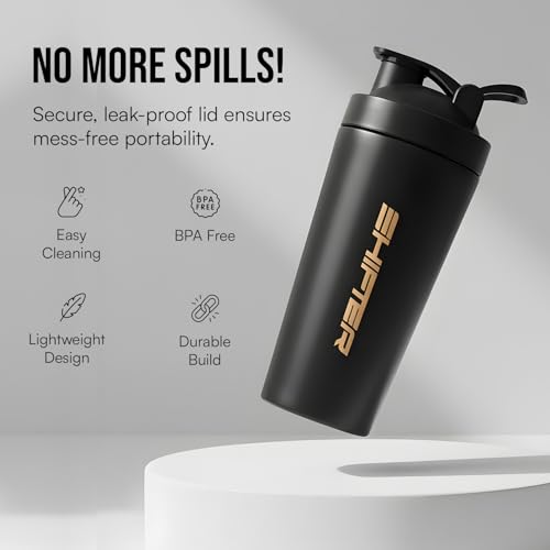 Image of Shifter Stainless Steel Gym Shaker Bottle 750ml | Leakproof Metal Protein Shaker for Men & Women | BPA Free, Odour Resistant, Rust-Free Steel Sipper for Gym, Workout & Sports (BLACK)